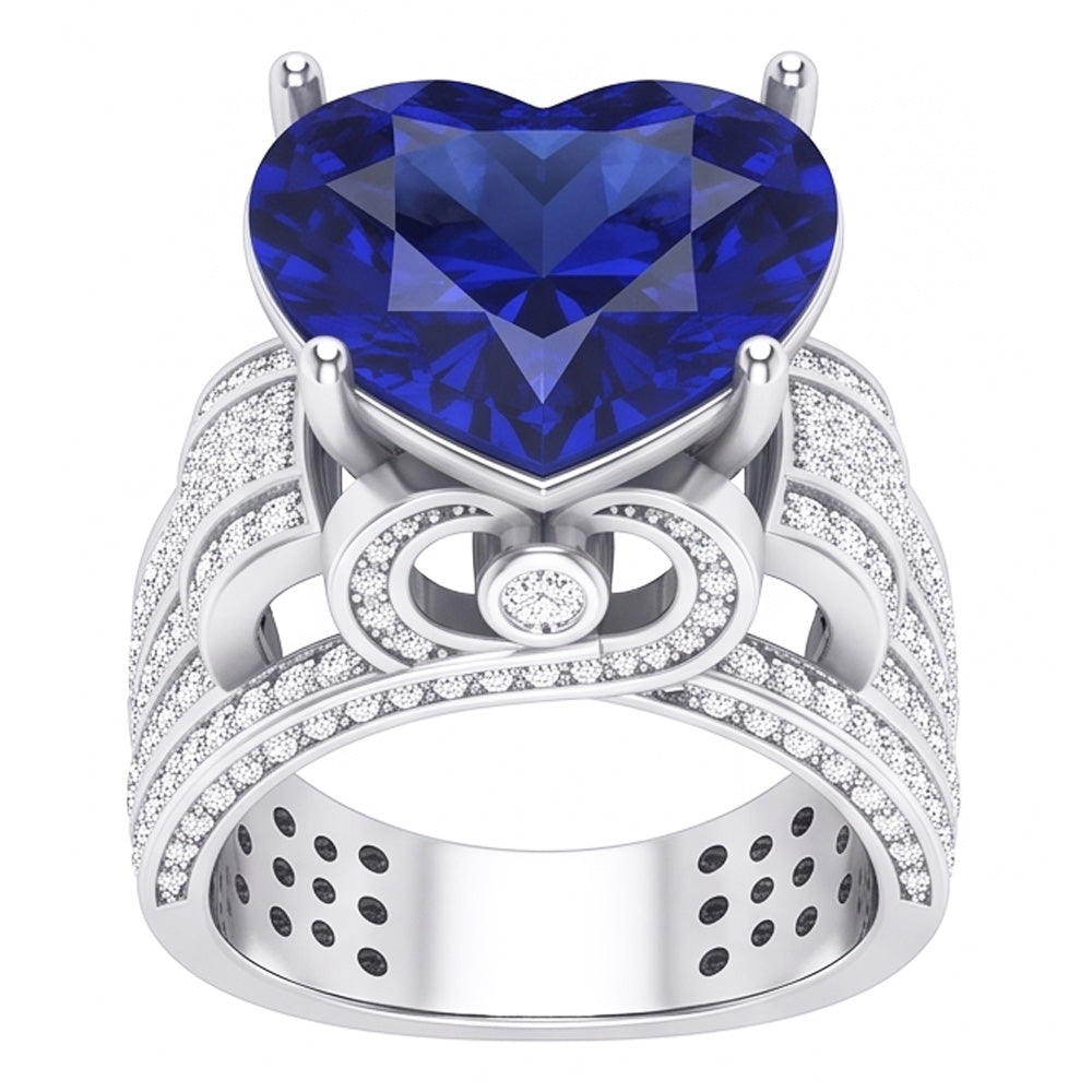 Natural Sapphire Ring 4.50ct - White Gold 14K