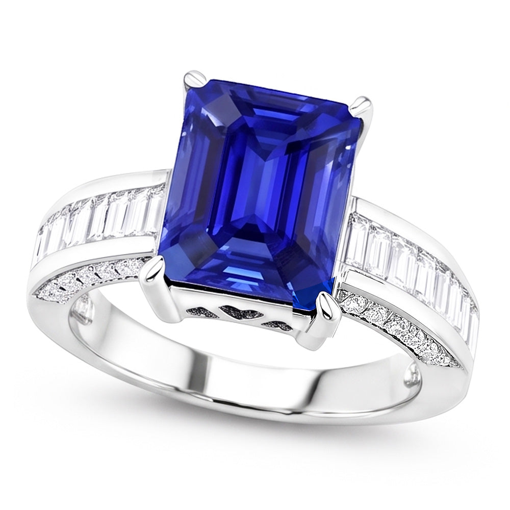 Natural Sapphire Ring 4.50ct - White Gold 14K