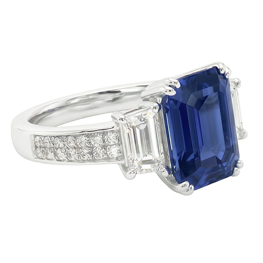 Natural Sapphire Ring 4.50ct - White Gold 14K