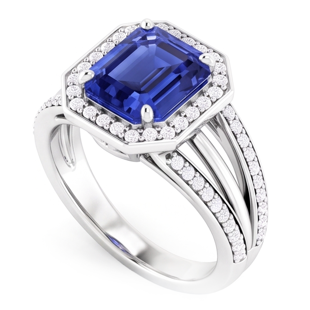 Natural Sapphire Ring 4.50ct - White Gold 14K