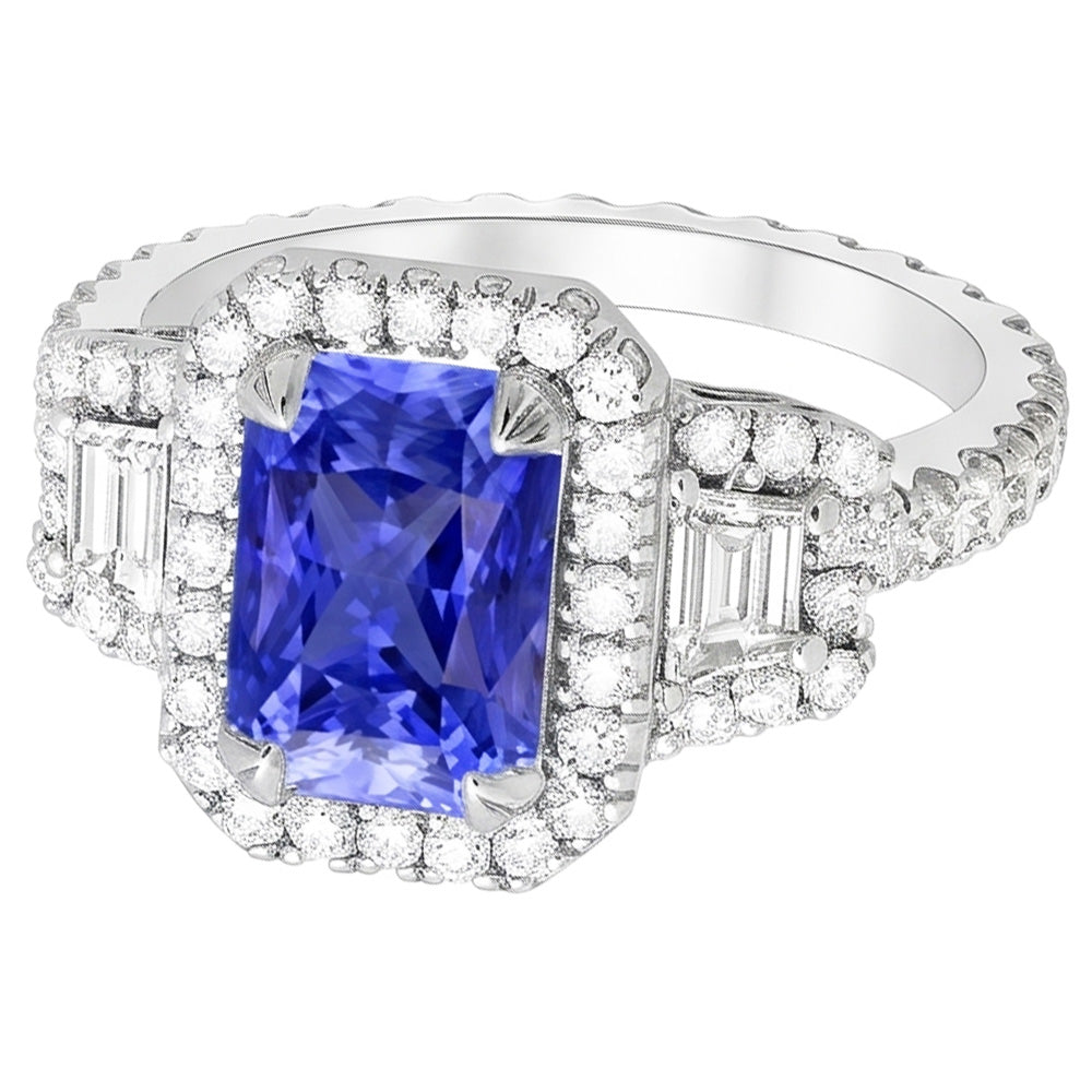 Natural Sapphire Ring 4.50ct - White Gold 14K