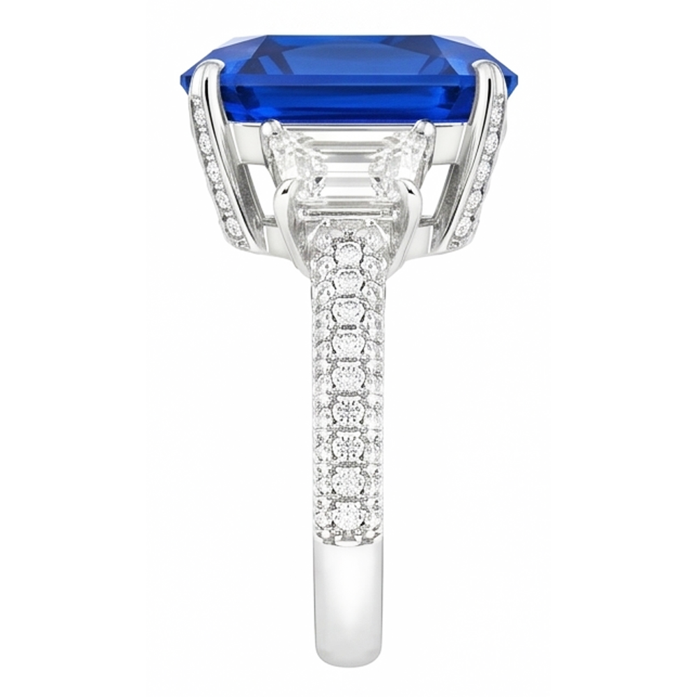 Natural Sapphire Ring 4.50ct - White Gold 14K