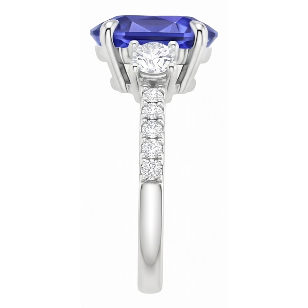 Natural Sapphire Ring 4.50ct - White Gold 14K