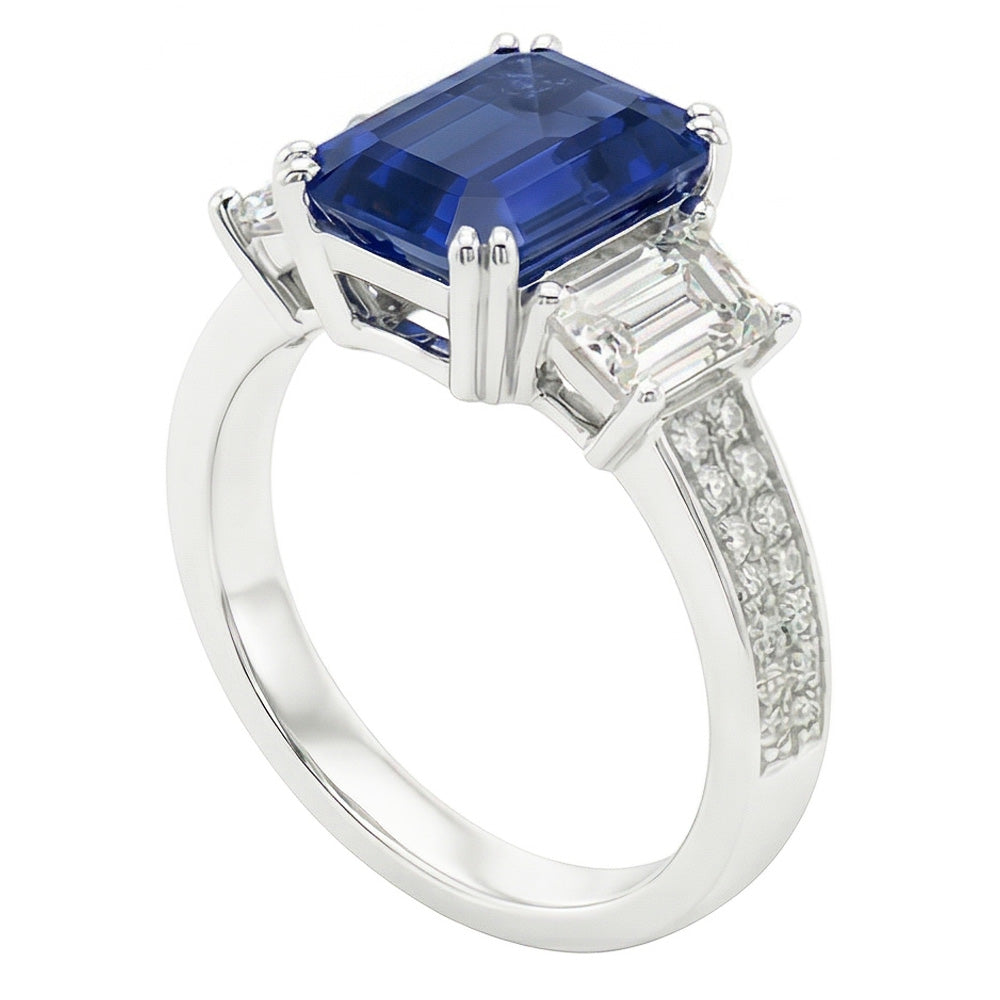 Natural Sapphire Ring 4.50ct - White Gold 14K