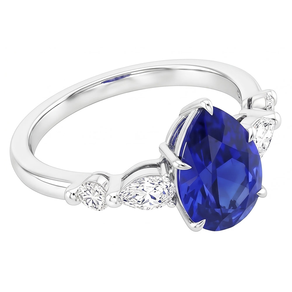 Natural Sapphire Ring 4.50ct - White Gold 14K