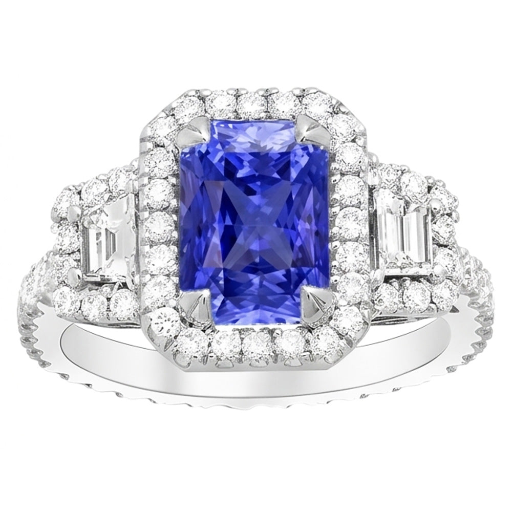 Natural Sapphire Ring 4.50ct - White Gold 14K