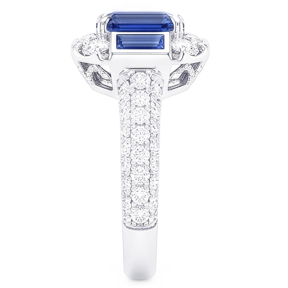 Natural Sapphire Ring 4.50ct - White Gold 14K