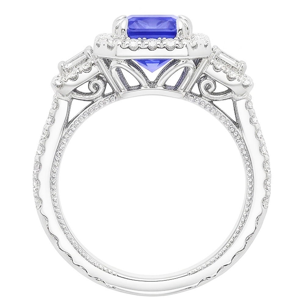 Natural Sapphire Ring 4.50ct - White Gold 14K