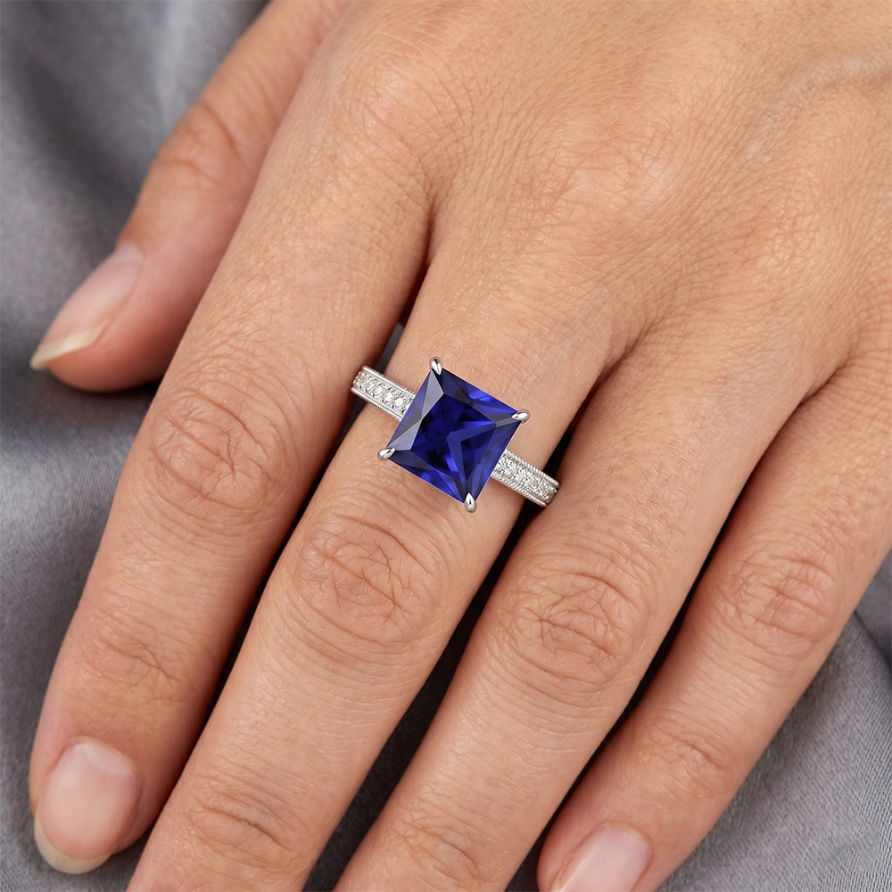 Natural Sapphire Ring 4.50ct - White Gold 14K