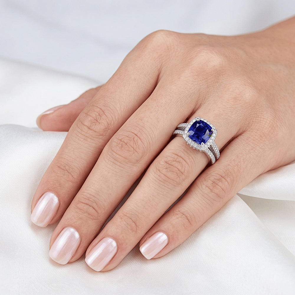 Natural Sapphire Ring 4.50ct - White Gold 14K