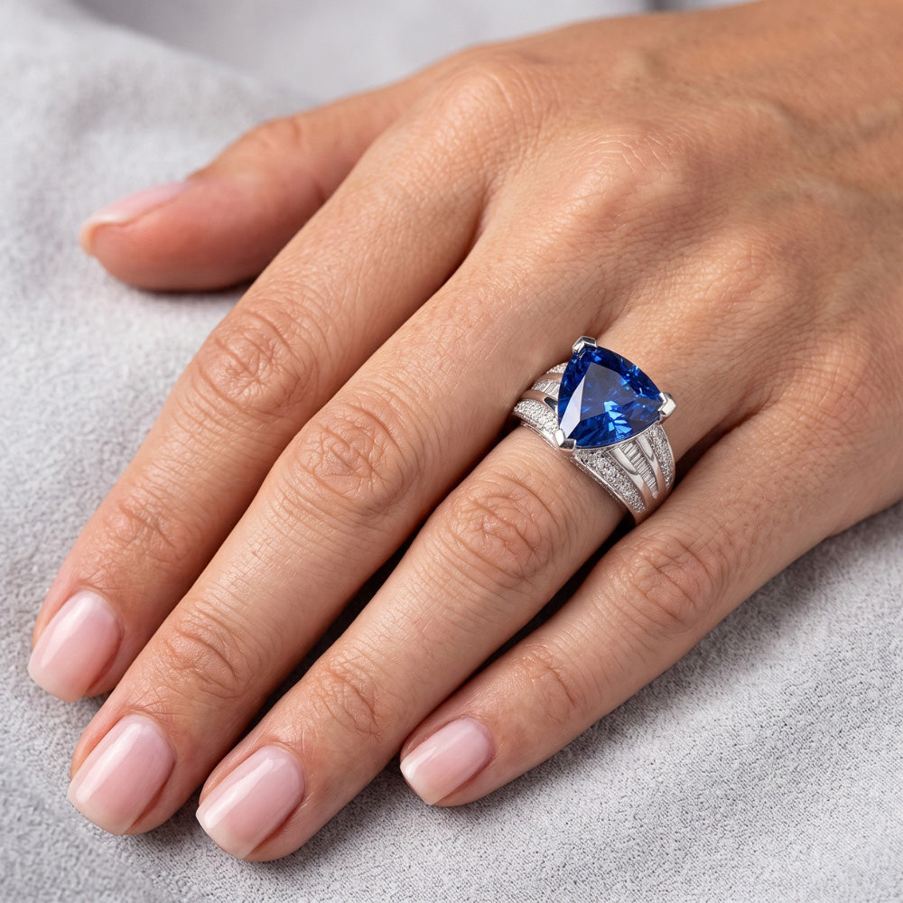 Natural Sapphire Ring 4.50ct - White Gold 14K