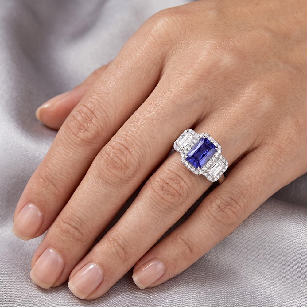 Natural Sapphire Ring 4.50ct - White Gold 14K