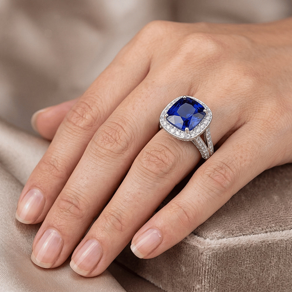 Natural Sapphire Ring 4.50ct - White Gold 14K