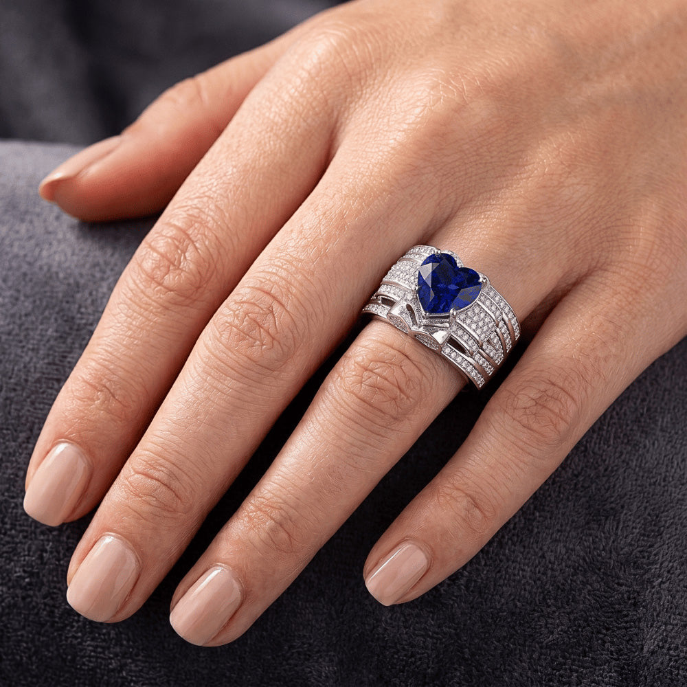 Natural Sapphire Ring 4.50ct - White Gold 14K