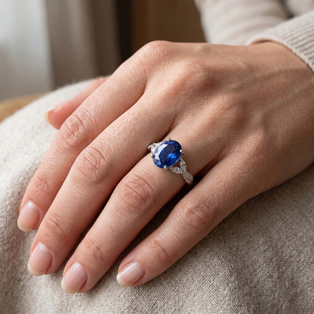 Natural Sapphire Ring 4.50ct - White Gold 14K