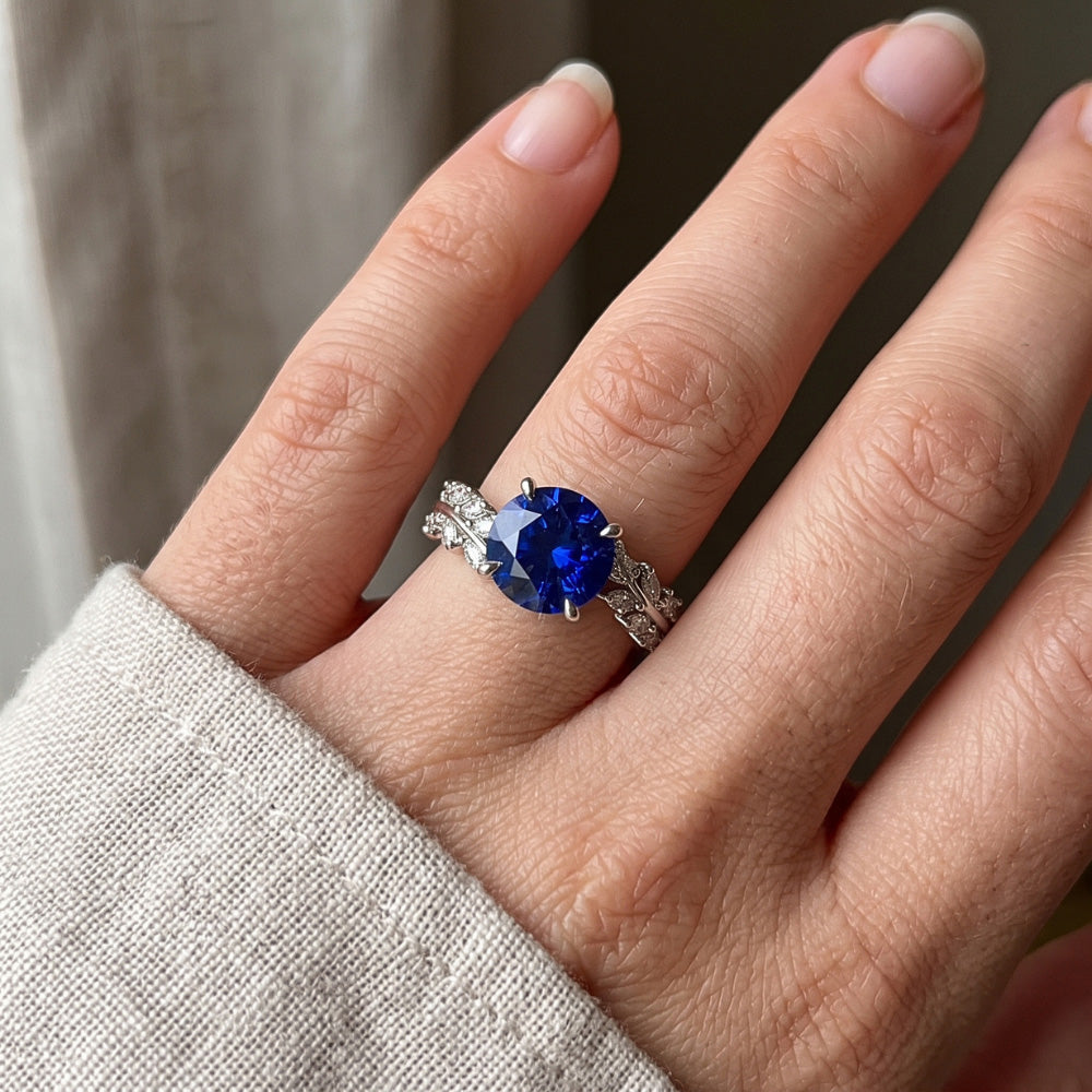 Natural Sapphire Ring 4.50ct - White Gold 14K