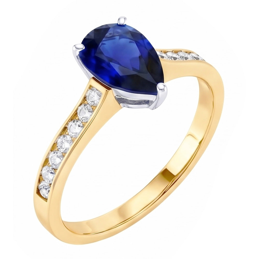 Natural Sapphire Ring 4ct - Two Tone 14K Gold