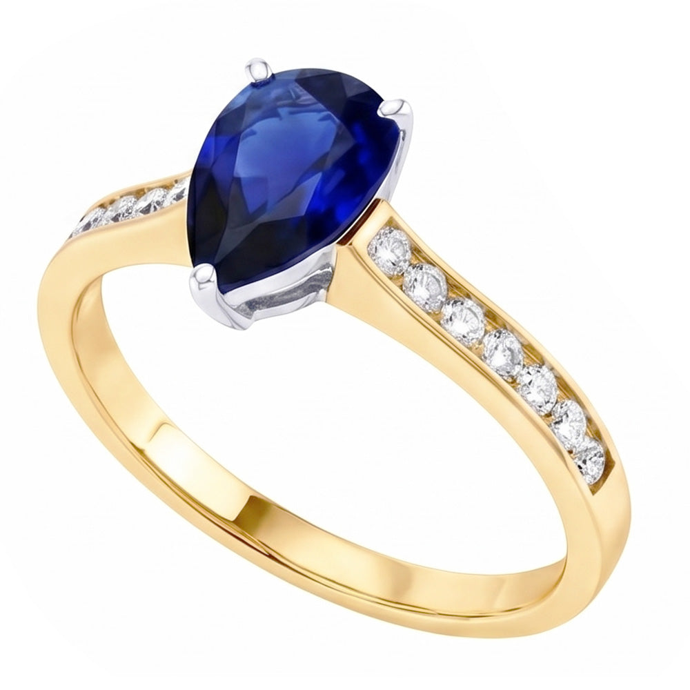 Natural Sapphire Ring 4ct - Two Tone 14K Gold