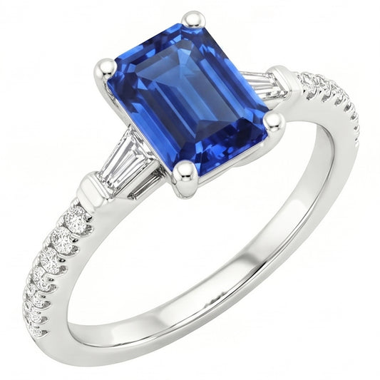 Natural Sapphire Ring 4ct - White Gold 14K