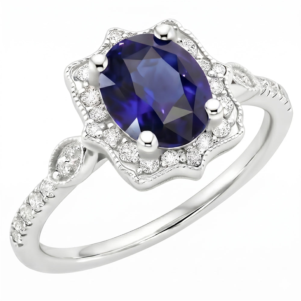 Natural Sapphire Ring 4ct - White Gold 14K