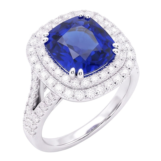 Natural Sapphire Ring 4ct - White Gold 14K
