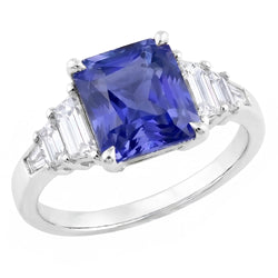 Natural Sapphire Ring 4ct - White Gold 14K