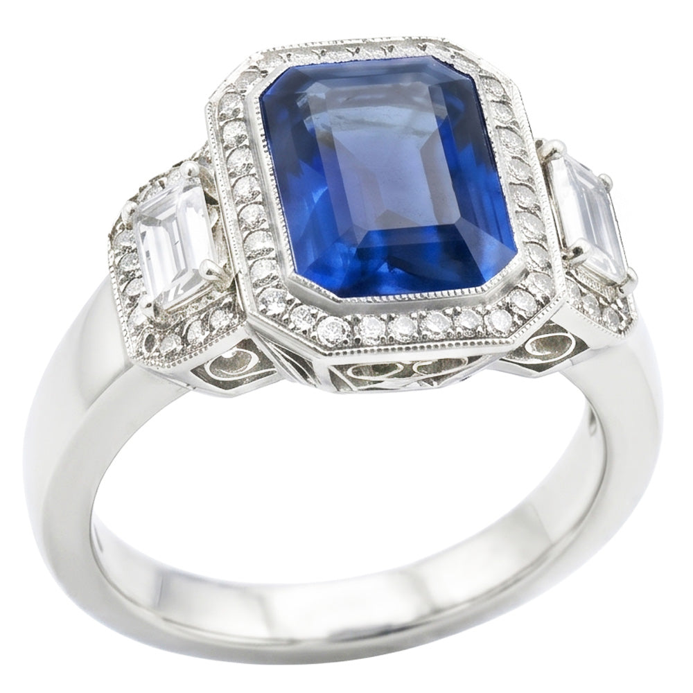 Natural Sapphire Ring 4ct - White Gold 14K