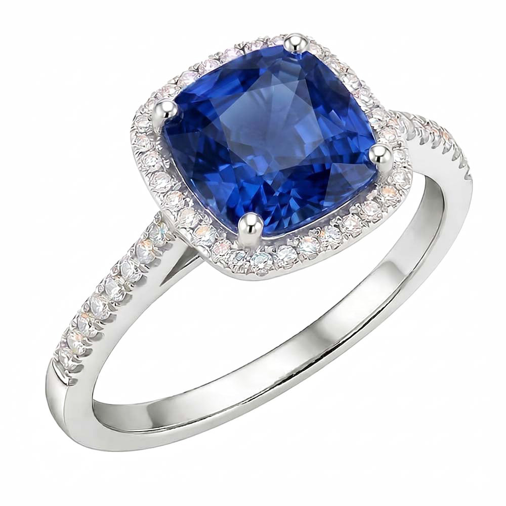 Natural Sapphire Ring 4ct - White Gold 14K