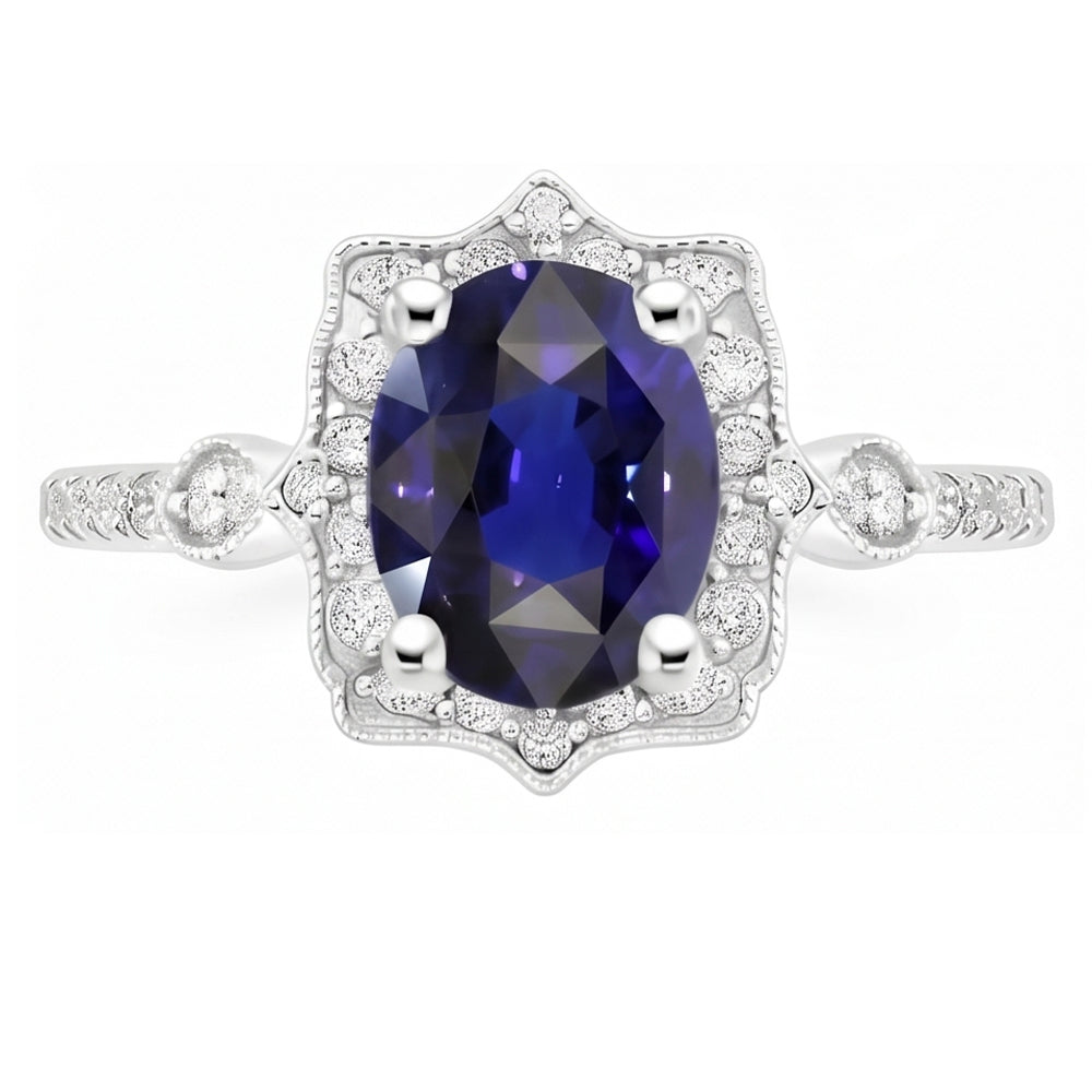 Natural Sapphire Ring 4ct - White Gold 14K