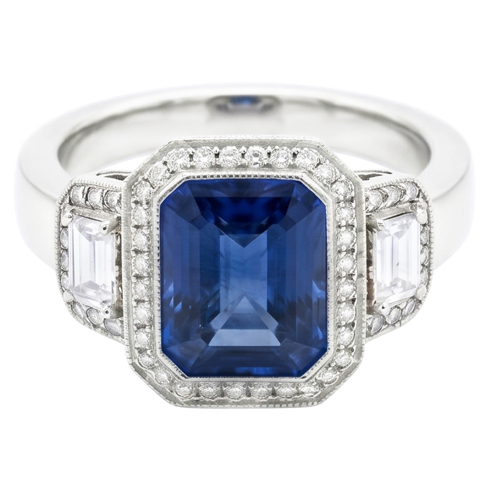 Natural Sapphire Ring 4ct - White Gold 14K