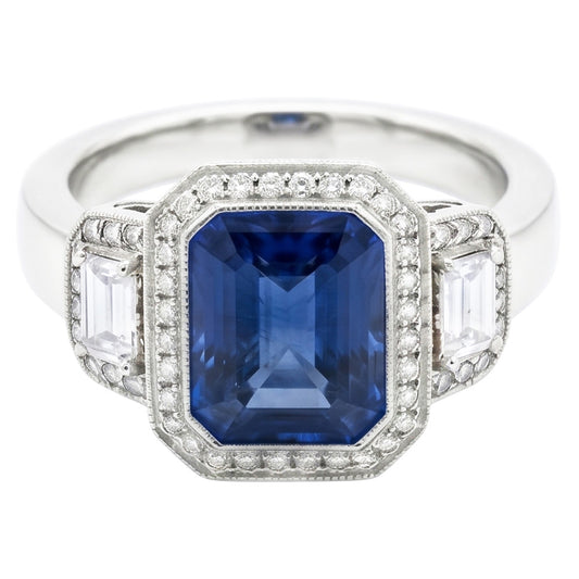 Natural Sapphire Ring 4ct - White Gold 14K