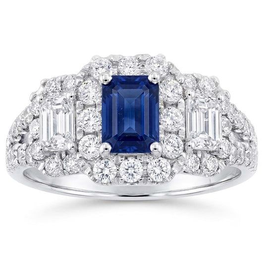 Natural Sapphire Ring 4ct - White Gold 14K