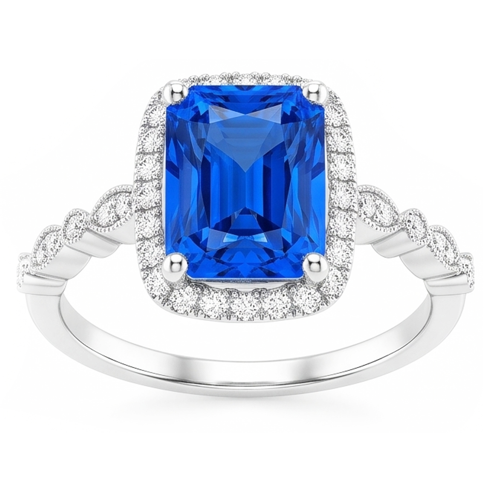 Natural Sapphire Ring 4ct - White Gold 14K