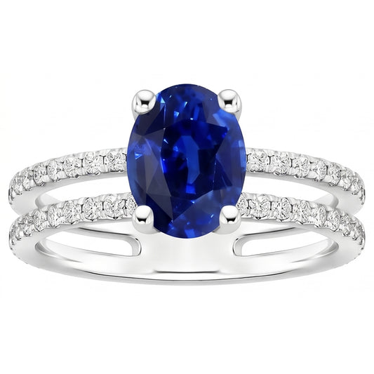 Natural Sapphire Ring 4ct - White Gold 14K
