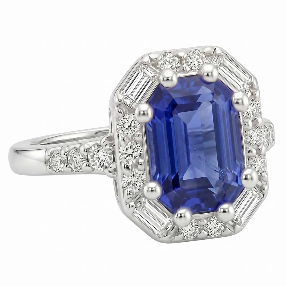 Natural Sapphire Ring 4ct - White Gold 14K