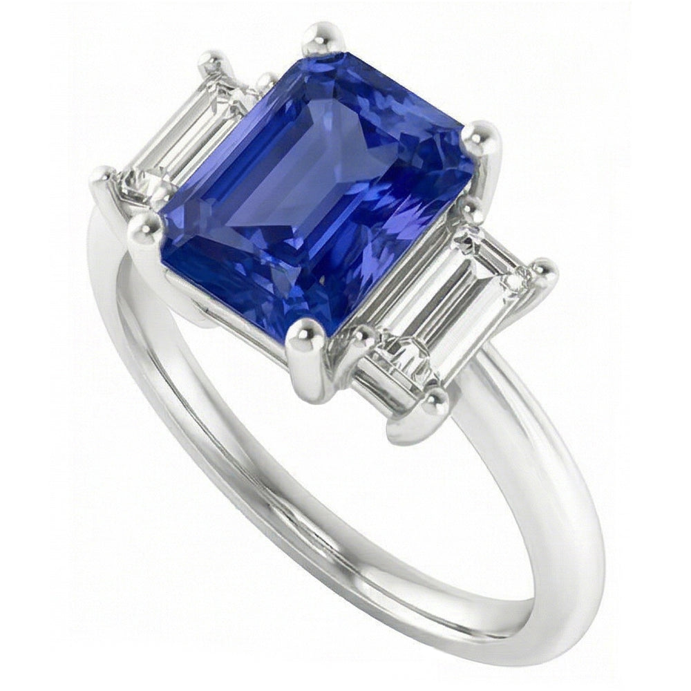 Natural Sapphire Ring 4ct - White Gold 14K