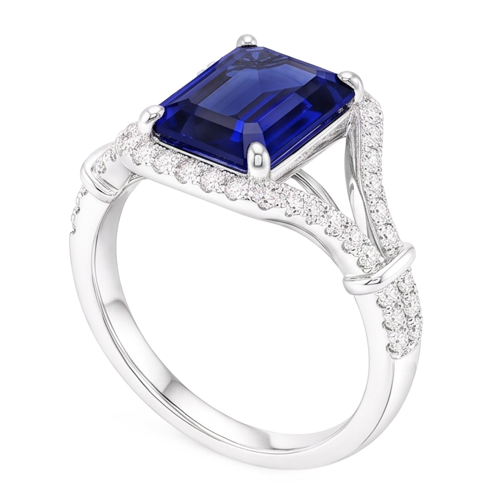 Natural Sapphire Ring 4ct - White Gold 14K
