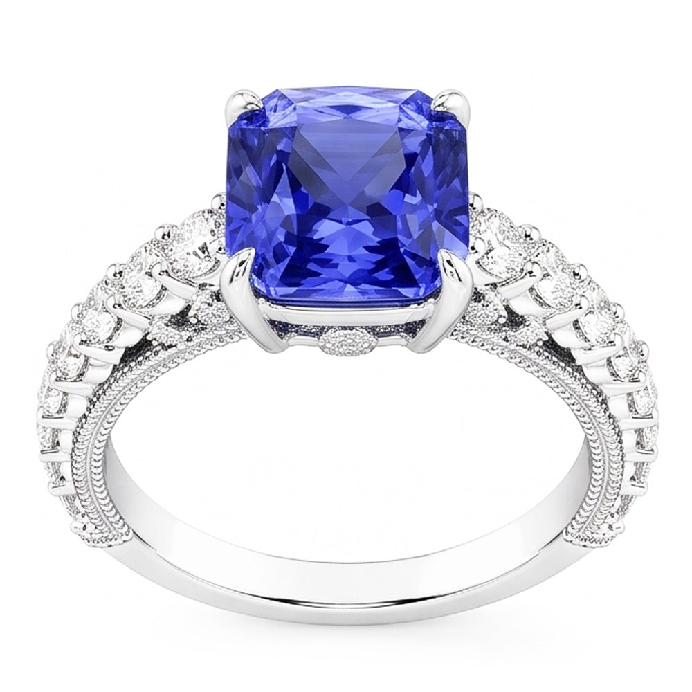Natural Sapphire Ring 4ct - White Gold 14K