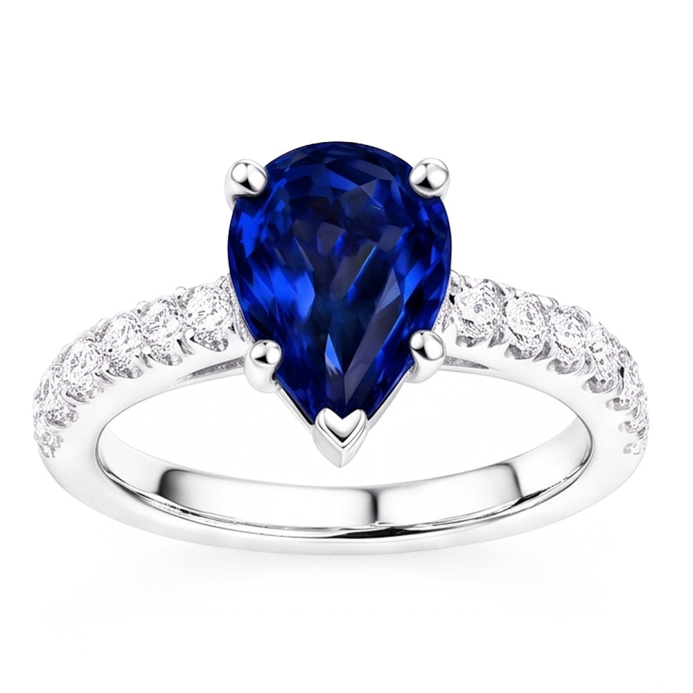 Natural Sapphire Ring 4ct - White Gold 14K