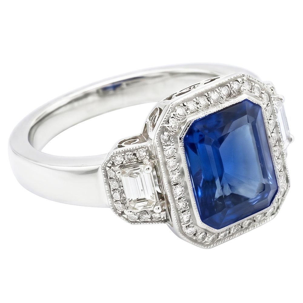 Natural Sapphire Ring 4ct - White Gold 14K
