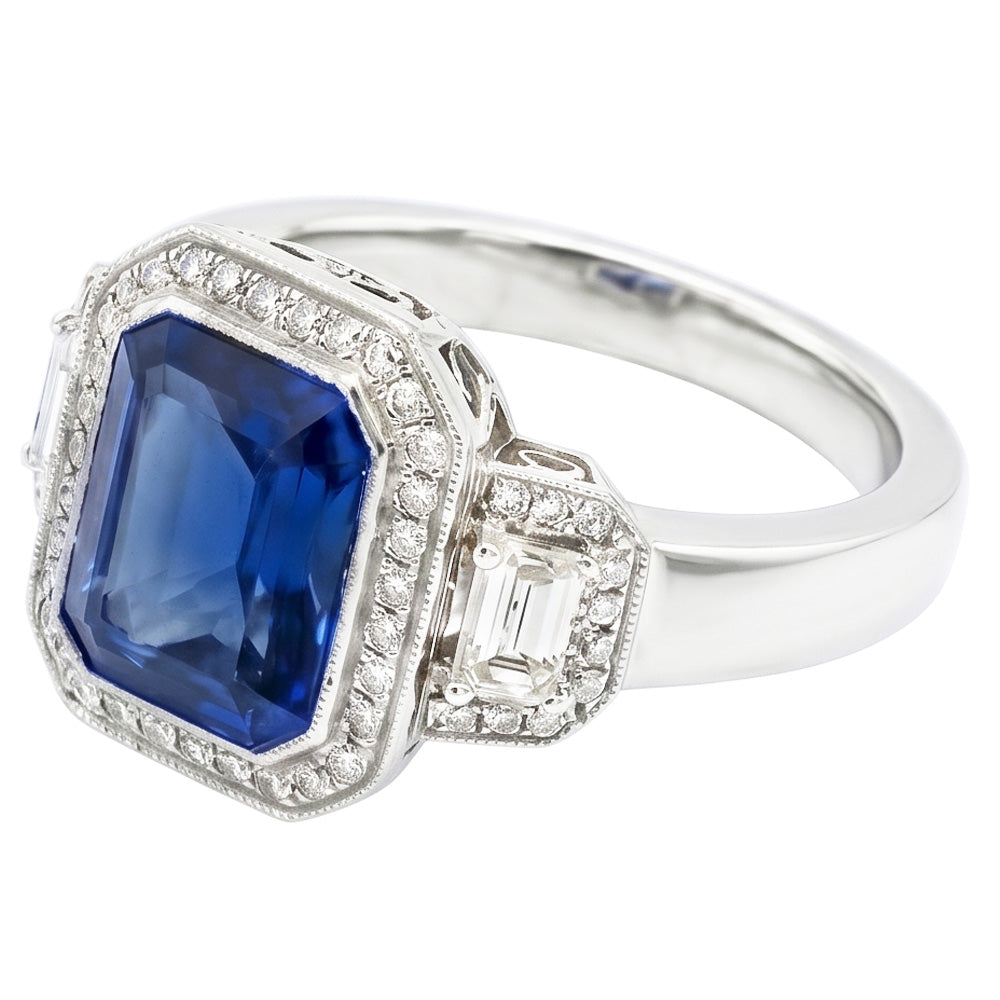 Natural Sapphire Ring 4ct - White Gold 14K