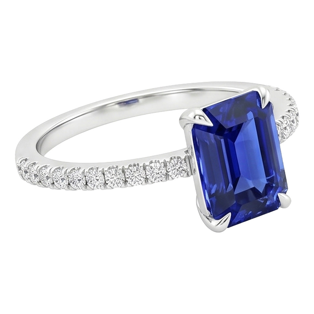 Natural Sapphire Ring 4ct - White Gold 14K