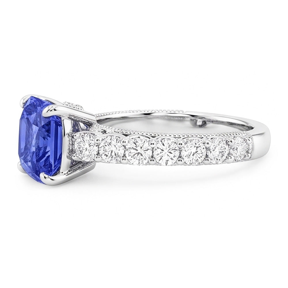 Natural Sapphire Ring 4ct - White Gold 14K