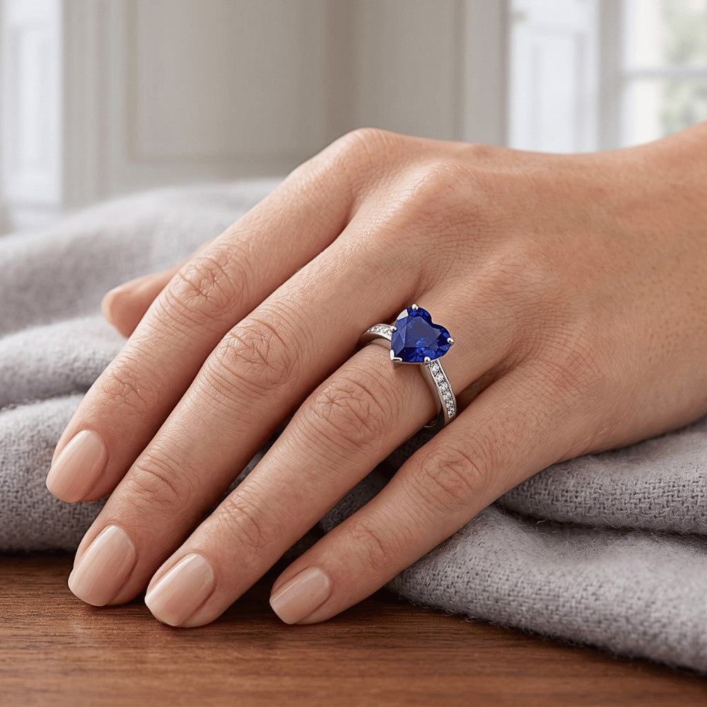 Natural Sapphire Ring 4ct - White Gold 14K