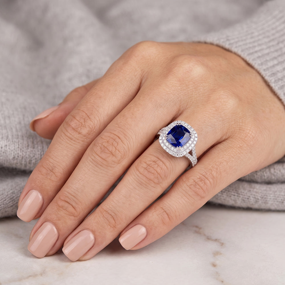 Natural Sapphire Ring 4ct - White Gold 14K