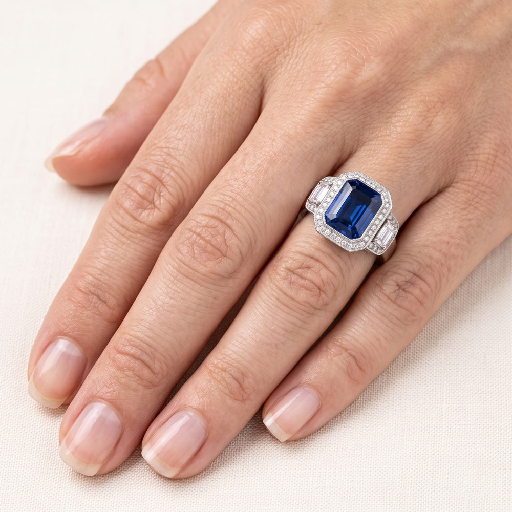 Natural Sapphire Ring 4ct - White Gold 14K