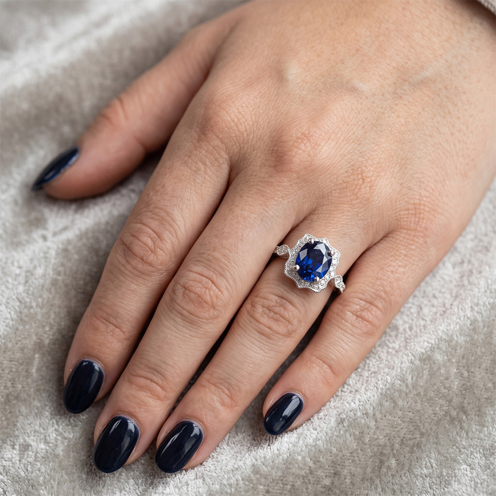 Natural Sapphire Ring 4ct - White Gold 14K