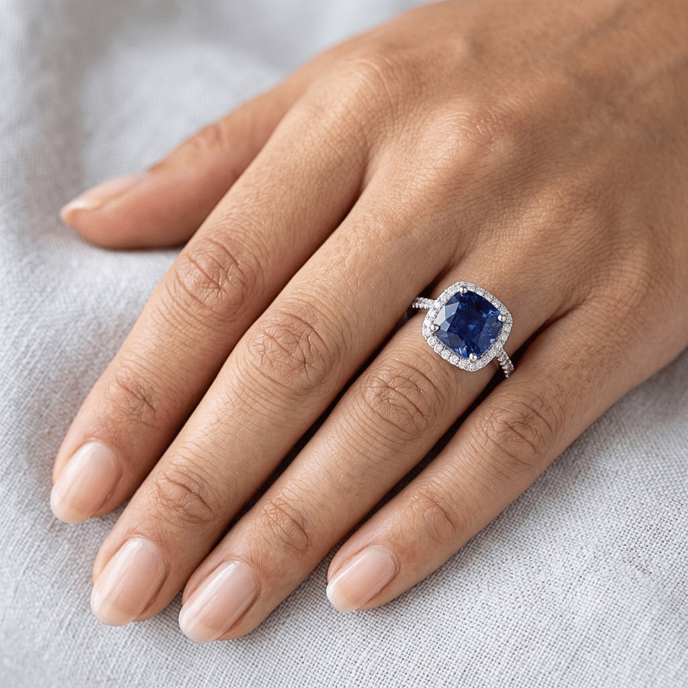 Natural Sapphire Ring 4ct - White Gold 14K