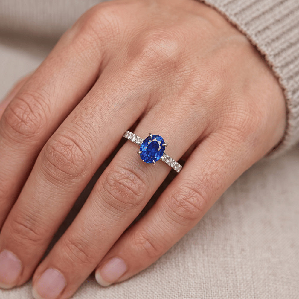 Natural Sapphire Ring 4ct - White Gold 14K