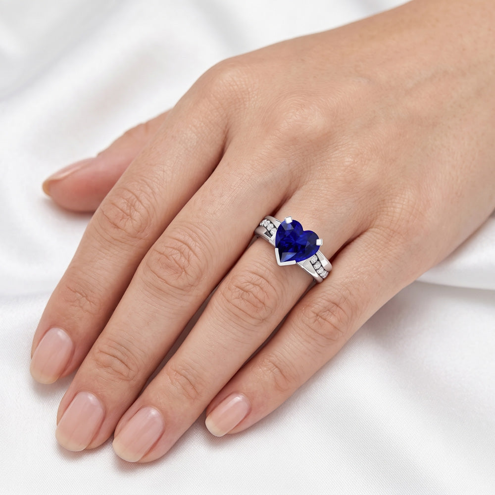 Natural Sapphire Ring 4ct - White Gold 14K